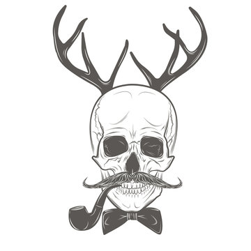 Scull with deer horns, hipster style