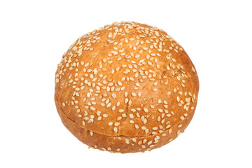 One bun with sesame seeds on a white background