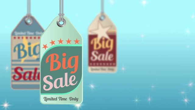 Vintage style sale tags Big Sale, 4K animation Big sale tag. Template with place for your text. Advertisement for a huge sale.