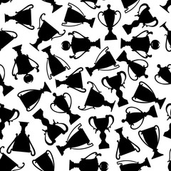 Black and white seamless trophy cups pattern 