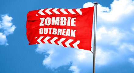 zombie virus concept background, 3D rendering, a red waving flag