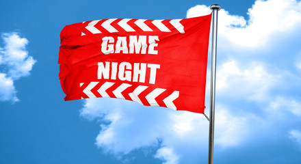 Game night sign, 3D rendering, a red waving flag