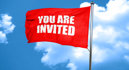 you are invited, 3D rendering, a red waving flag