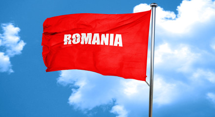 greetings from romania, 3D rendering, a red waving flag