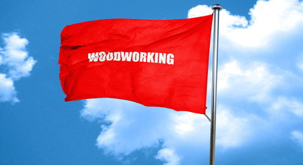 woodworking, 3D rendering, a red waving flag