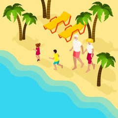 Retired People Family Vacation Isometric Banner 