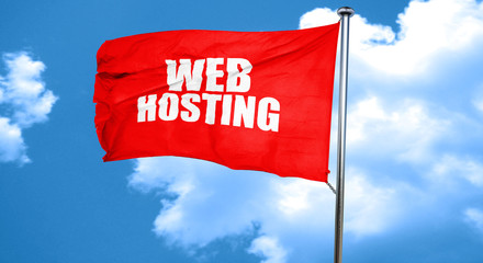 web hosting, 3D rendering, a red waving flag