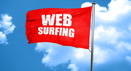 web surfing, 3D rendering, a red waving flag