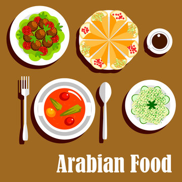 Arabian vegetarian lunch menu flat icon
