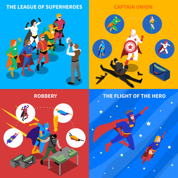 Superhero Concept Isometric Icons Set 