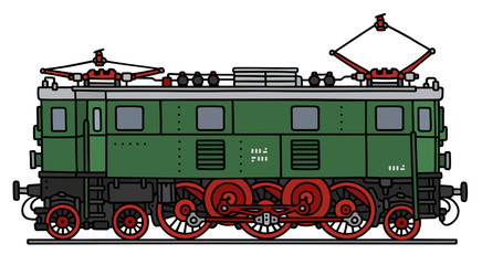 Old green electric locomotive / Hand drawing, vector illustration © vostal