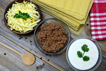 Lasagna ingredients on kitchen table