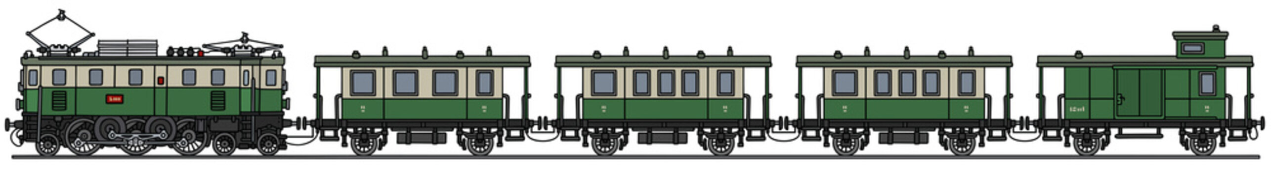Old electric train / Hand drawing, vector illustration