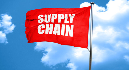 supply chain, 3D rendering, a red waving flag