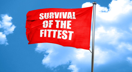 survival of the fittest, 3D rendering, a red waving flag
