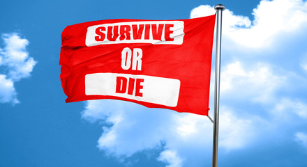 Survive or die, 3D rendering, a red waving flag