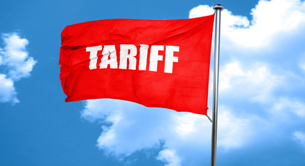 tariff, 3D rendering, a red waving flag
