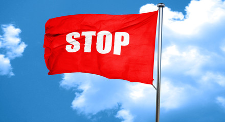stop, 3D rendering, a red waving flag