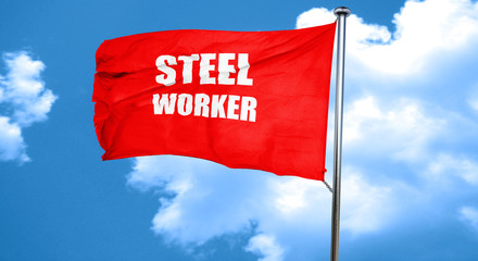 Steel background with smooth lines, 3D rendering, a red waving f