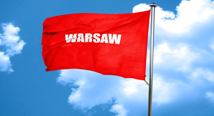 warsaw, 3D rendering, a red waving flag