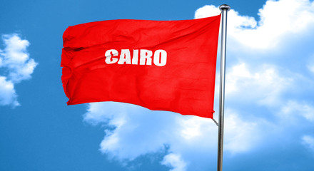 cairo, 3D rendering, a red waving flag