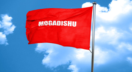 mogadishu, 3D rendering, a red waving flag