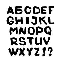 Hand written font. Black English alphabet on white background.