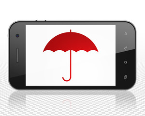 Privacy concept: Smartphone with Umbrella on display