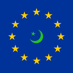 flag of European Union and symbol of Islam
