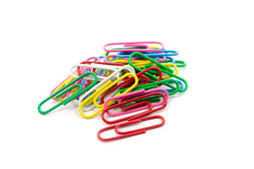 Paper clips colorful on white background
