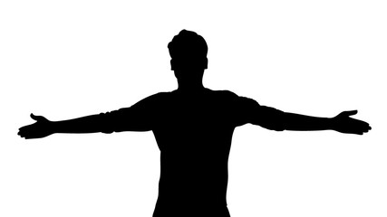 silhouette of a man with open arms. Vector illustration of emotional happiness