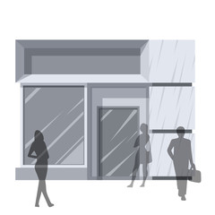Shopping. Abstract illustration of Boutique Facade and People Shopping. Front view. Retail Series. Vector EPS10.