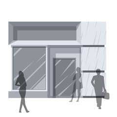 Fototapeta premium Shopping. Abstract illustration of Boutique Facade and People Shopping. Front view. Retail Series. Vector EPS10.