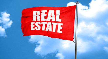 real estate, 3D rendering, a red waving flag