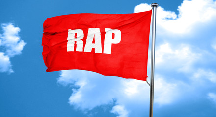 rap music, 3D rendering, a red waving flag
