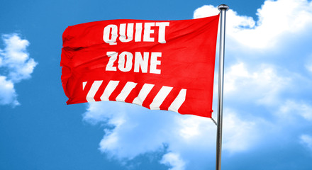 Quiet zone sign, 3D rendering, a red waving flag