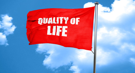 quality of life, 3D rendering, a red waving flag