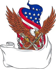 Obraz premium American Eagle Clutching Towing J Hook Flag Unfurled Drawing