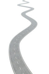 Curved asphalt road going forward  with white markings. 3d illustration