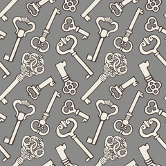 Seamless pattern with outline vintage keys