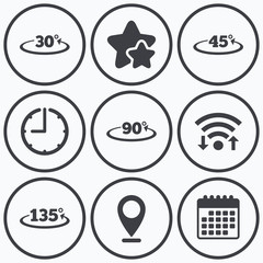 Angle degrees icons. Geometry math signs.
