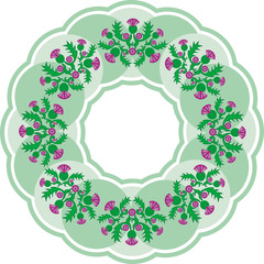 vector image beautiful green round vignette of flowers thistle