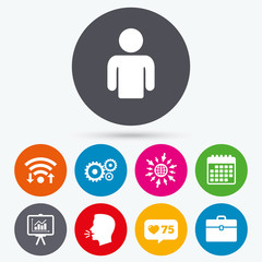 Business signs. Human and presentation board.