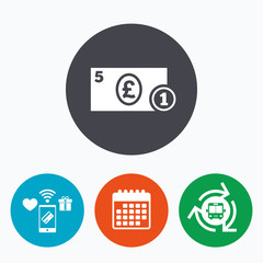 Cash sign icon. Pound Money symbol. Coin.