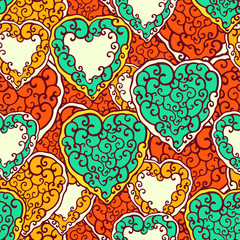Seamless pattern with doodle hearts
