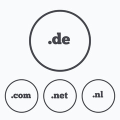 Top-level domains signs. De, Com, Net and Nl.