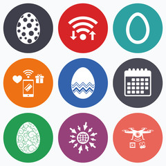 Fototapeta premium Easter eggs signs. Circles and floral patterns.