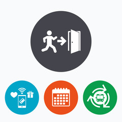 Fototapeta premium Emergency exit sign icon. Door with right arrow.