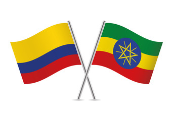 Colombian and Ethiopian flags. Vector illustration.