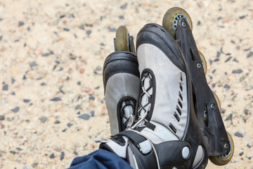Closeup of roller skates outdoor.